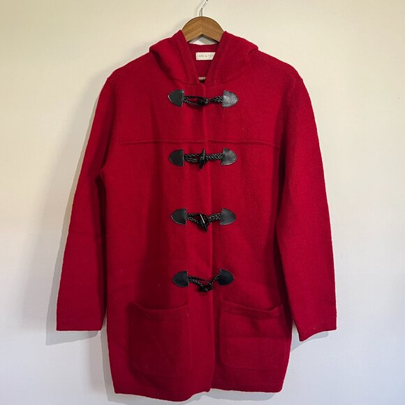 Vintage 100% Wool Red Toggle Long Sweater Coat from Lord & Taylor, Size Small - Picture 2 of 11